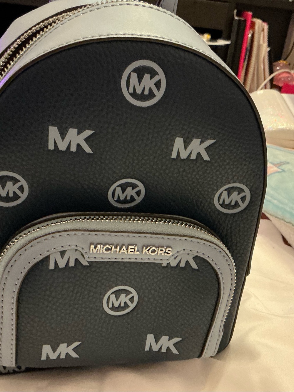 Michael Kors Navy Mini-Backpack with Light Blue Trim